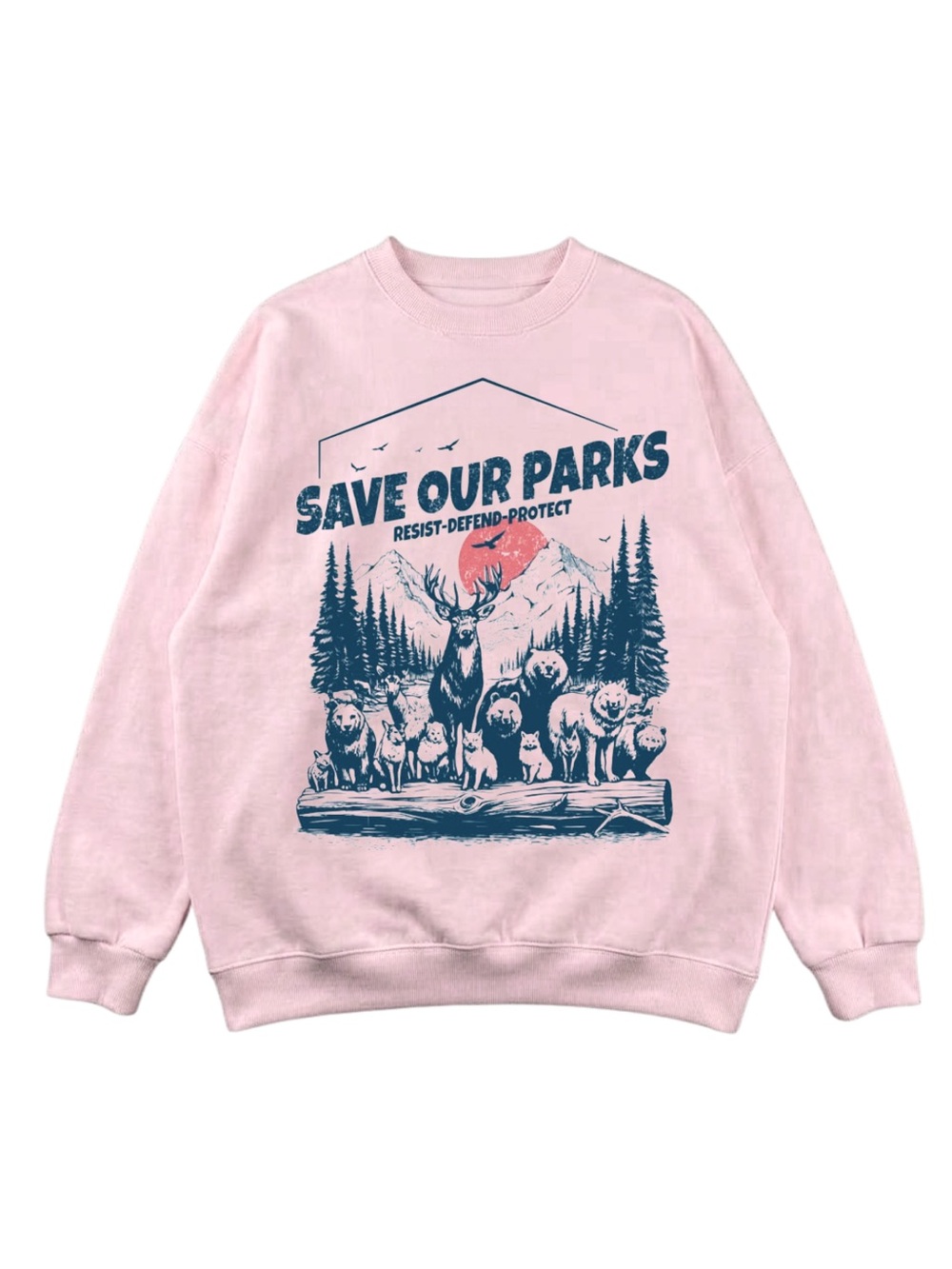 Gildan Save Our Parks Pink Graphic Crewneck Sweatshirt